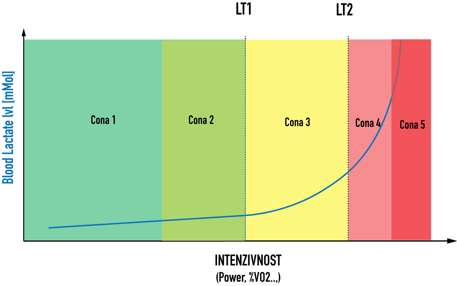3 osnovne vadbene domene ločene s profiliranjem laktata